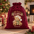 Personalised My First Christmas 2026 Velvet Sack – Teddy Bear