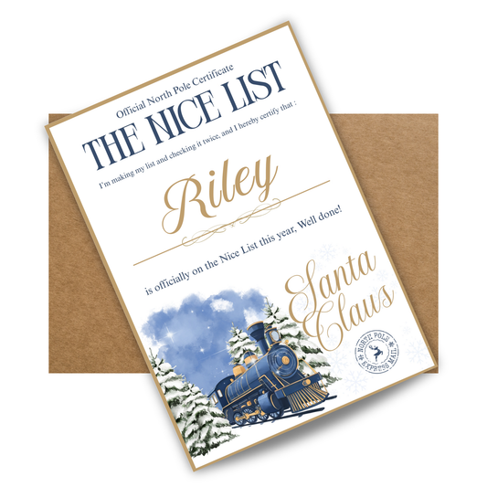 Santa's Nice List Certificate Blue - with envelope