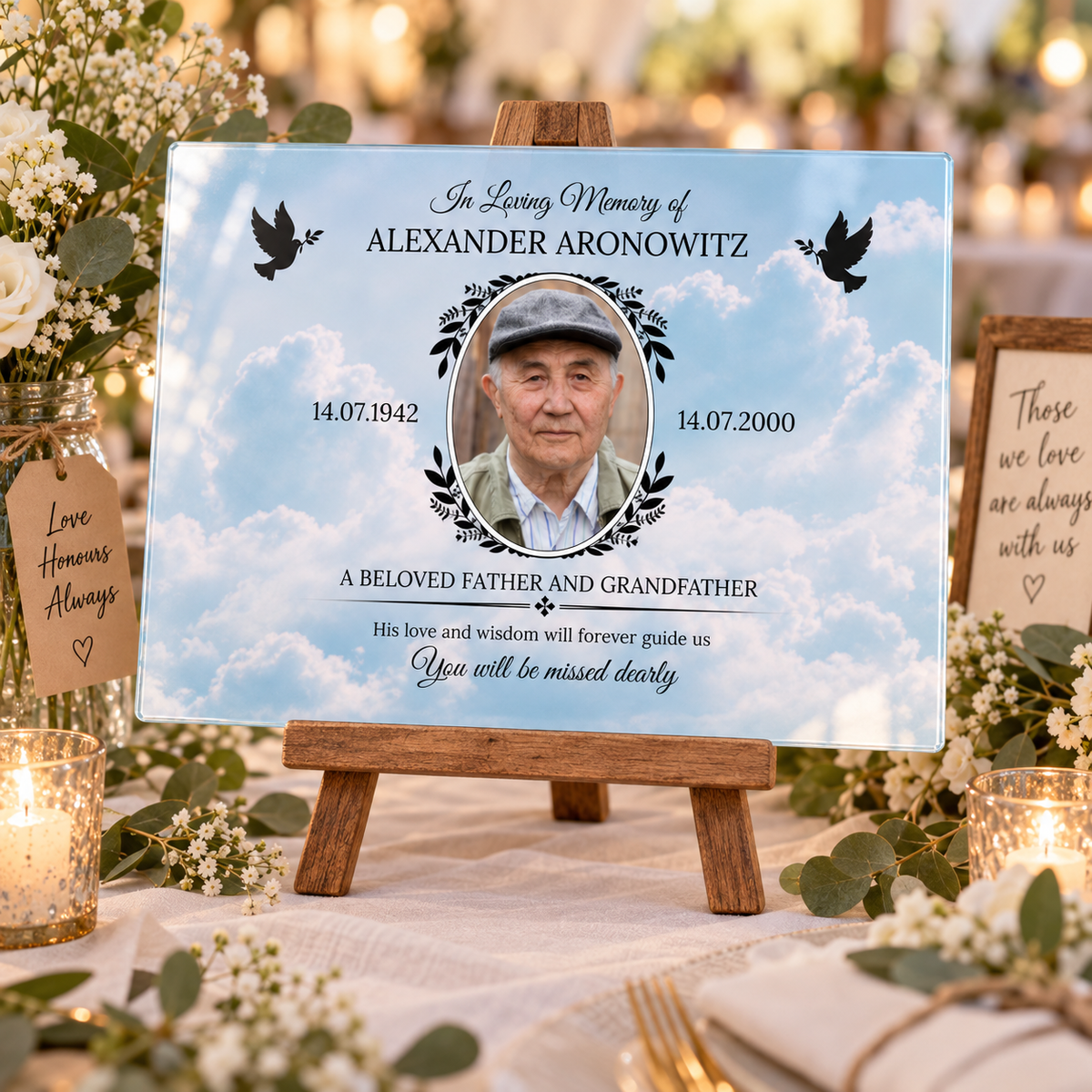 Personalised Heavenly Sky Memorial Wedding Glass Display Board