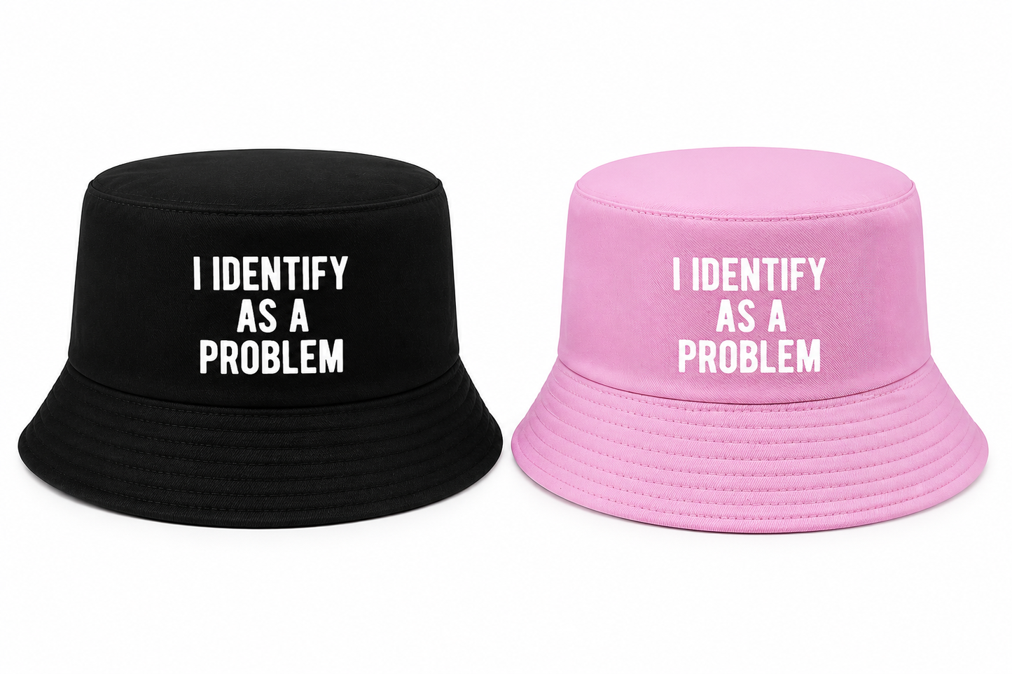 I Identify as a Problem Printed Bucket Hat Pink/Black