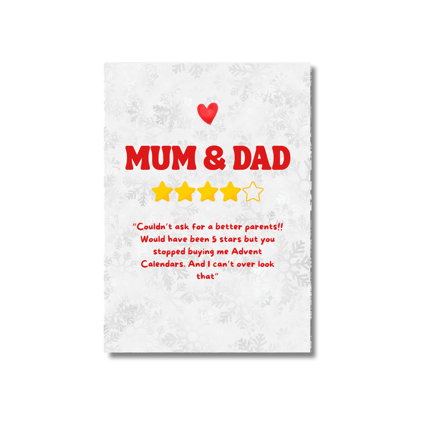 Mum & Dad 4 Star Rating Funny Christmas Card