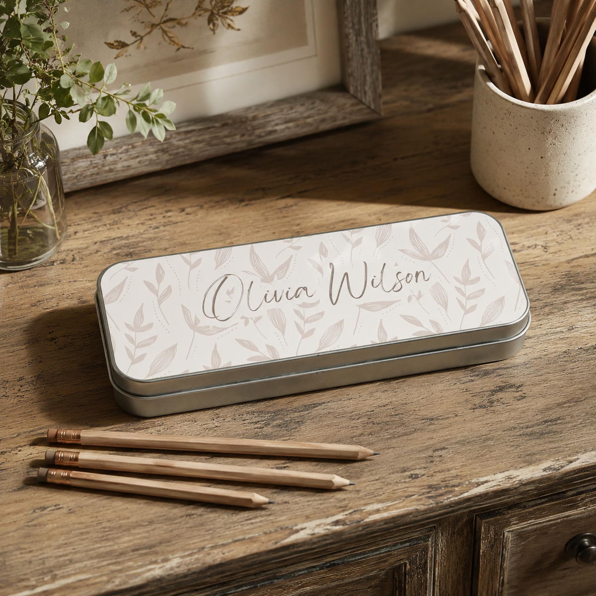 Personalised Metal Pencil Tin Botanical