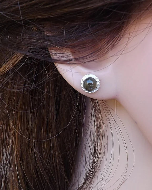 Silver Round Solid Back Rope Edge Earring - 0571