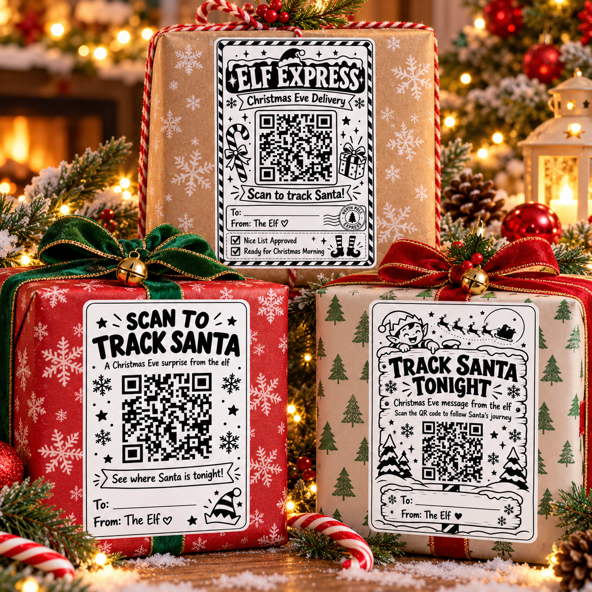 Personalised Christmas Eve Elf Labels – Scan to Track Santa QR Code Stickers