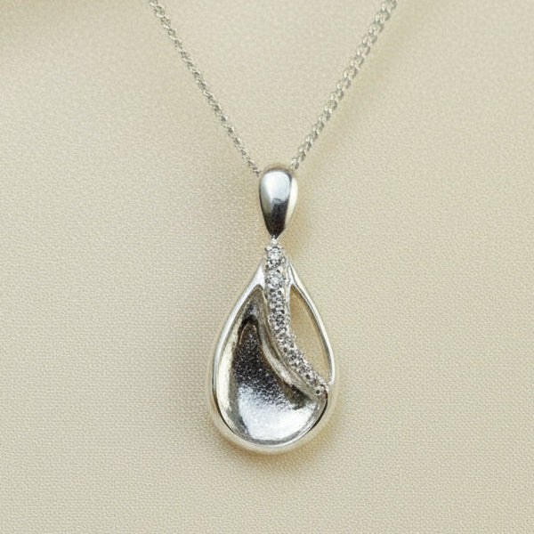 CZ Teardrop Sterling Silver Memorial Pendant