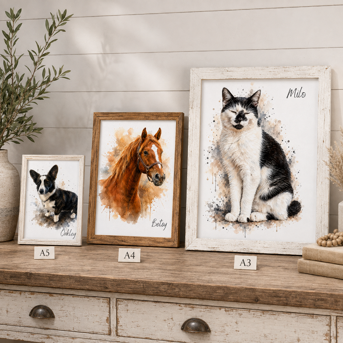 Personalised Watercolour Pet Portrait Print – A5, A4 & A3