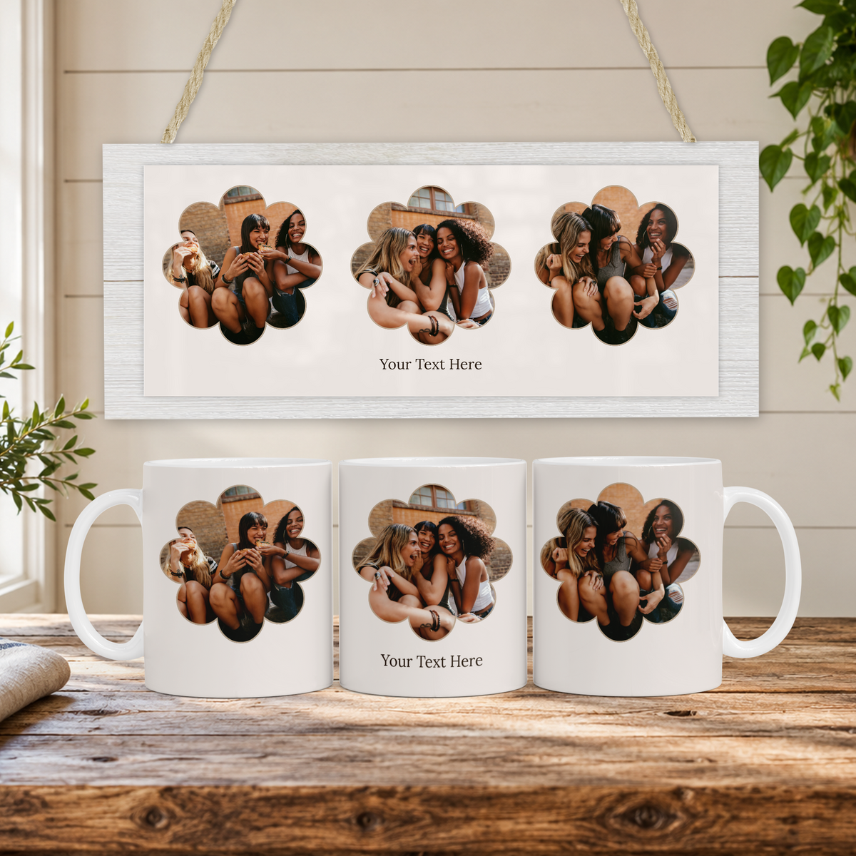 Personalised Photo Collage Mug – Floral Frame Design