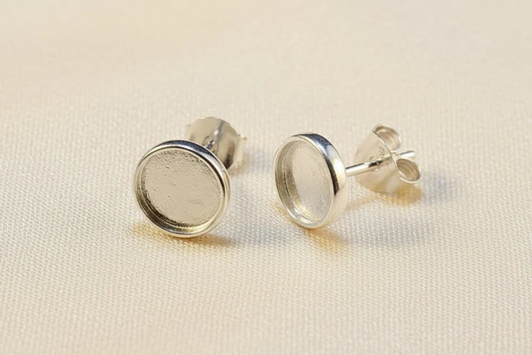 Heavy Silver Collet Style Ear stud 5mm Round - 0762