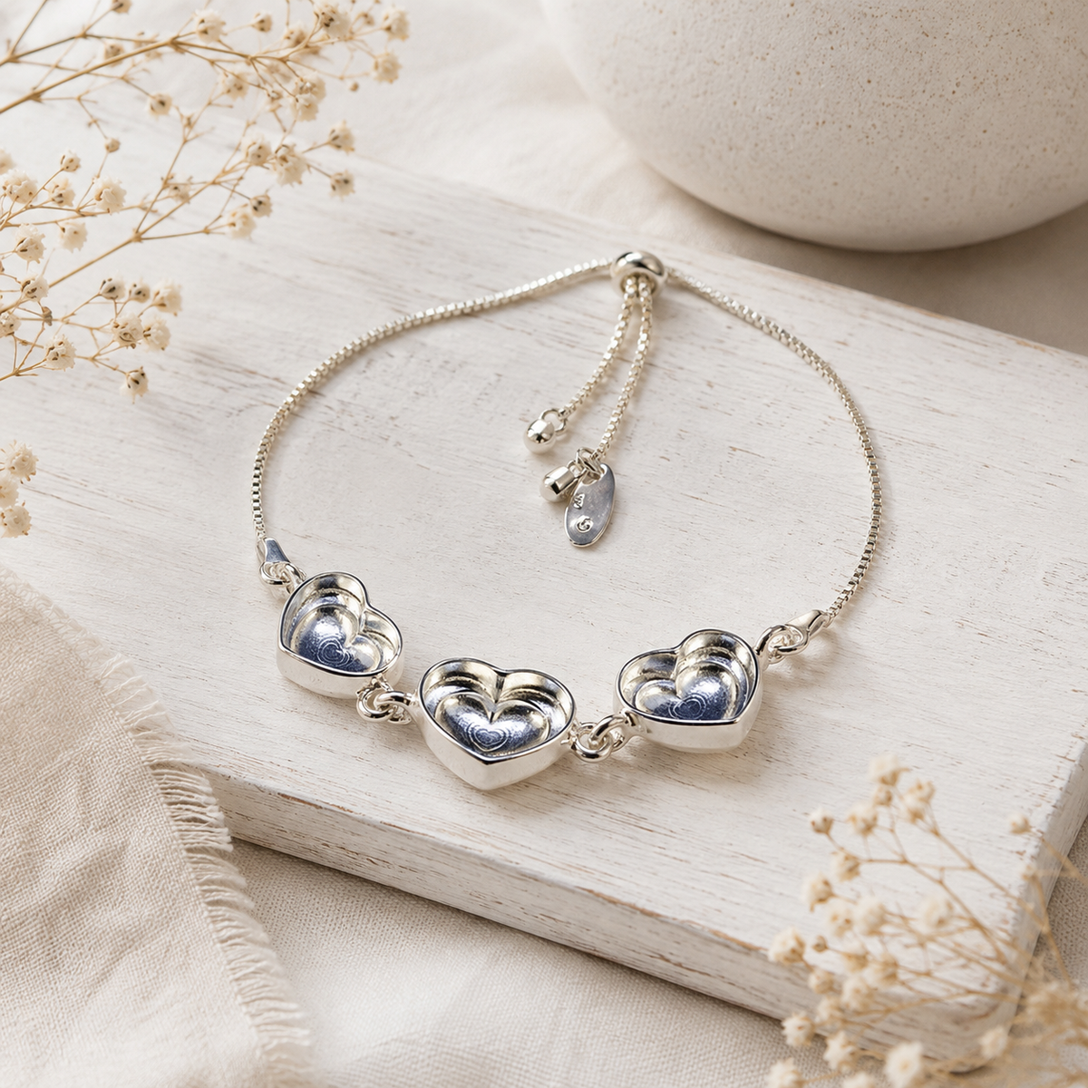 Three Stone Heart Bracelet