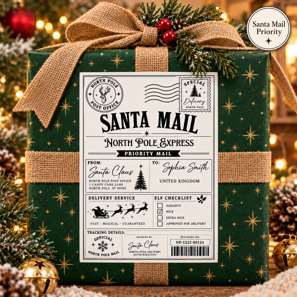 Personalised Christmas Gift Labels – Santa Mail & North Pole Delivery Stickers