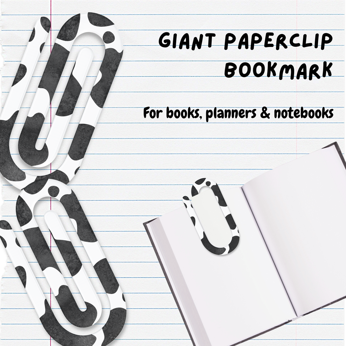 Giant Paperclip Bookmark - Cow Print