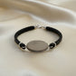 Gents - Silver oval and leather Bracelet - 0521S