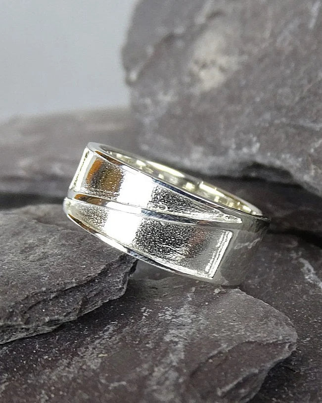 Gents Double Channel Sterling Silver Memorial Ring