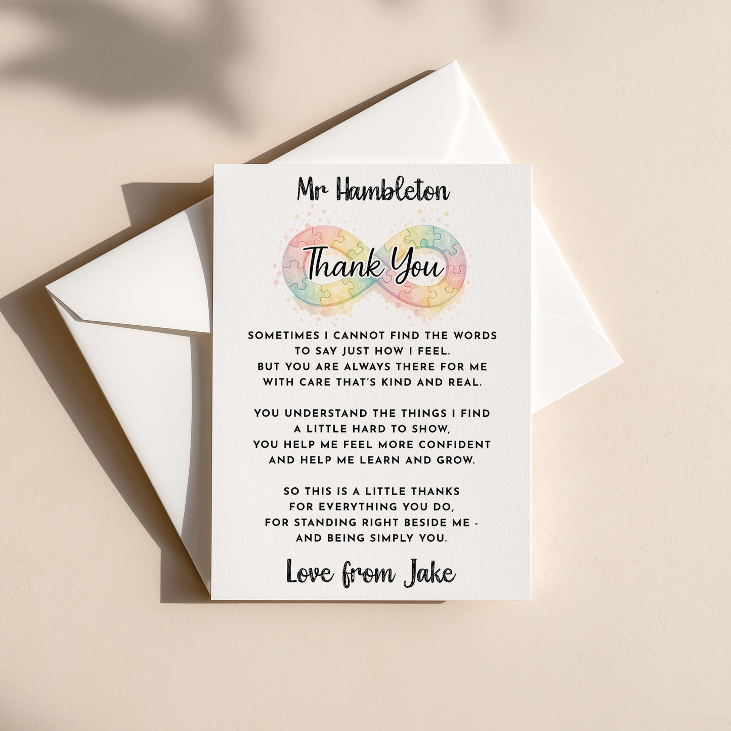 Personalised Neurodiversity Teacher/TA Appreciation Card