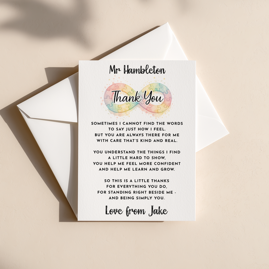 Personalised Neurodiversity Teacher/TA Appreciation Card