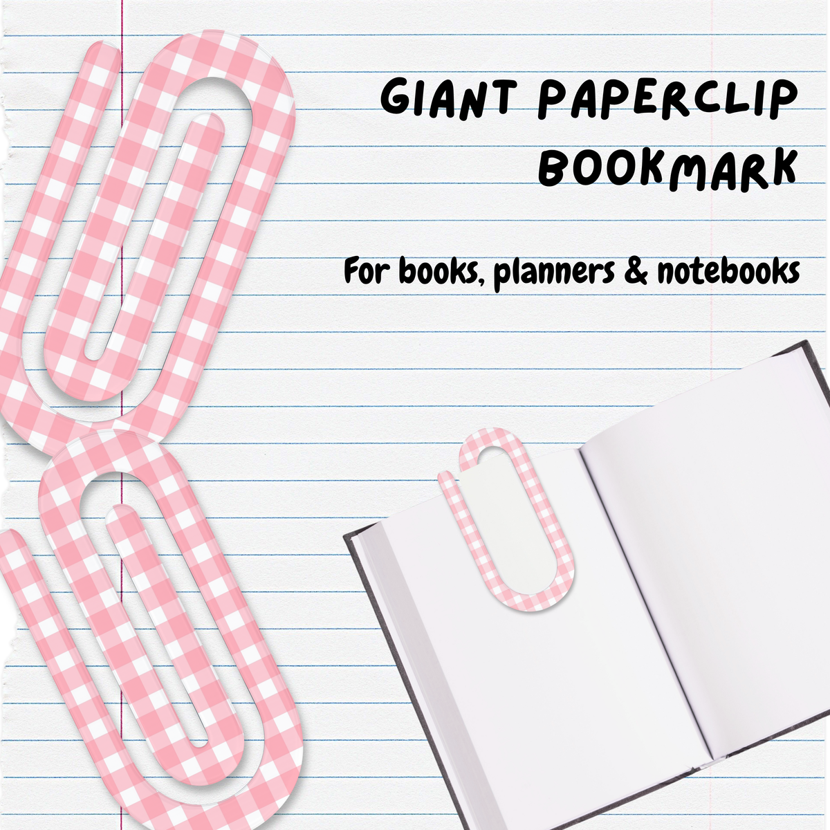 Giant Paperclip Bookmark - Pink Checkered
