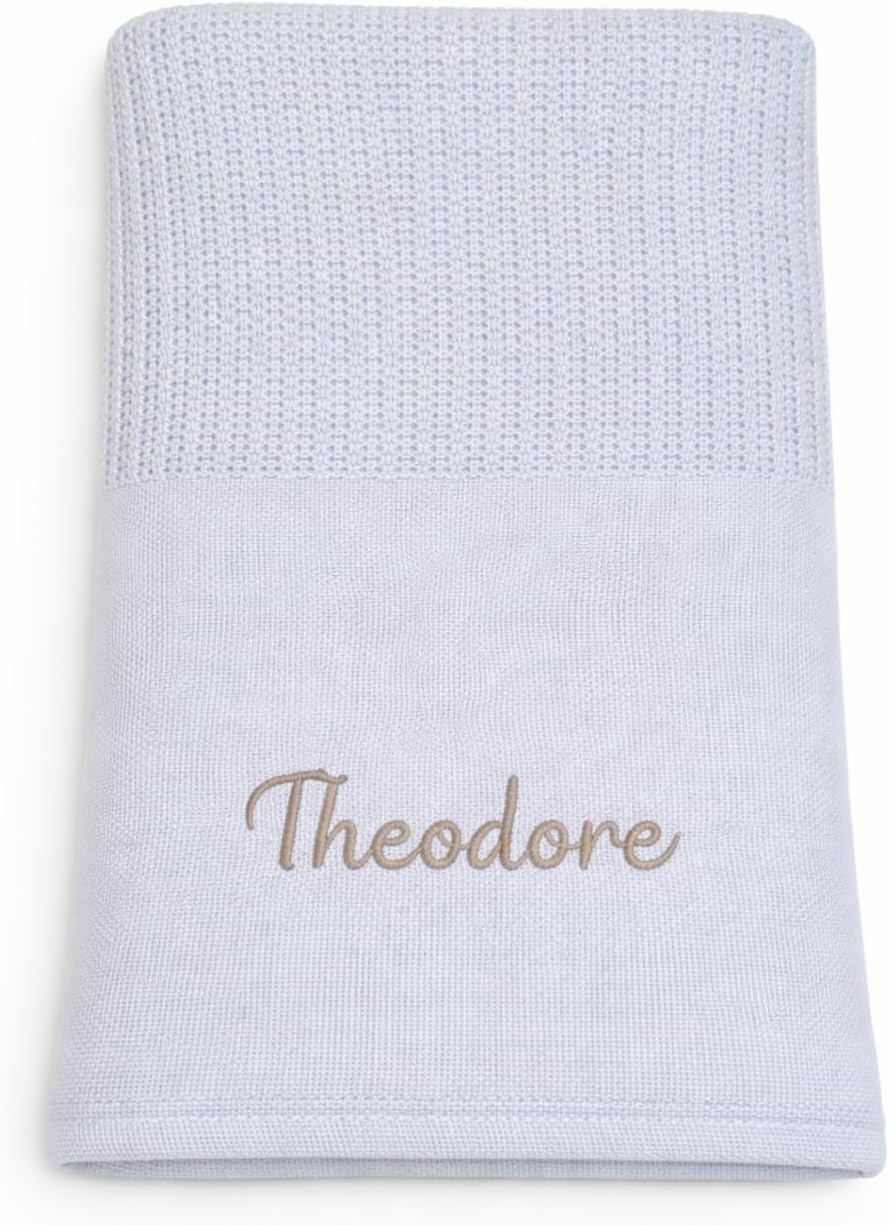 Personalised Cellular Baby Blanket with Embroidered Name