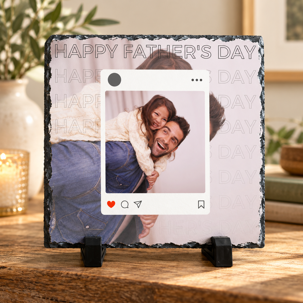 Personalised Father’s Day Photo Slate – Social Media Style – 20 × 20 cm