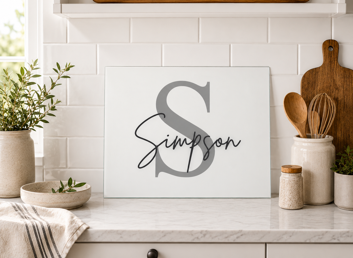 Large Initial Surname - Glass Chopping Board