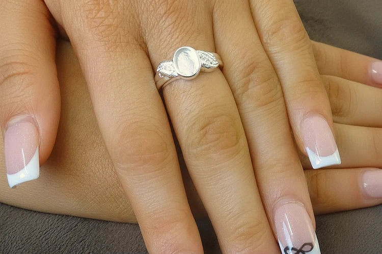 Feather CZ Sterling Silver Memorial Ring