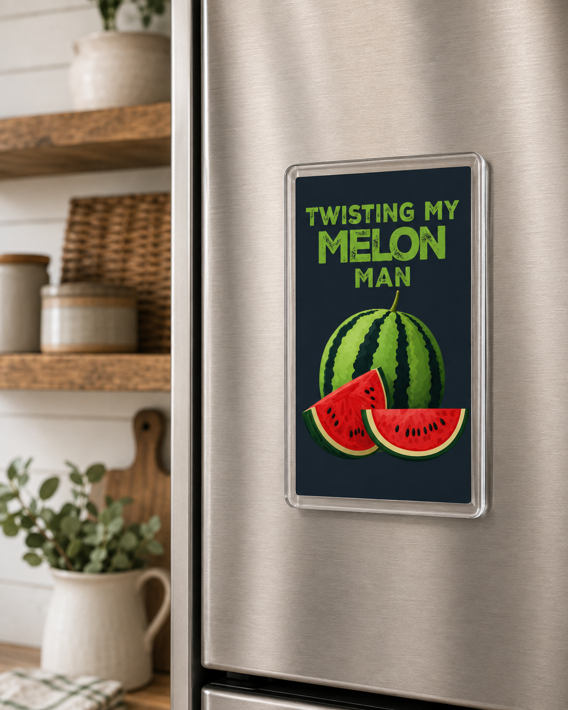 Twisting my Melon Man - Acrylic Fridge Magnet