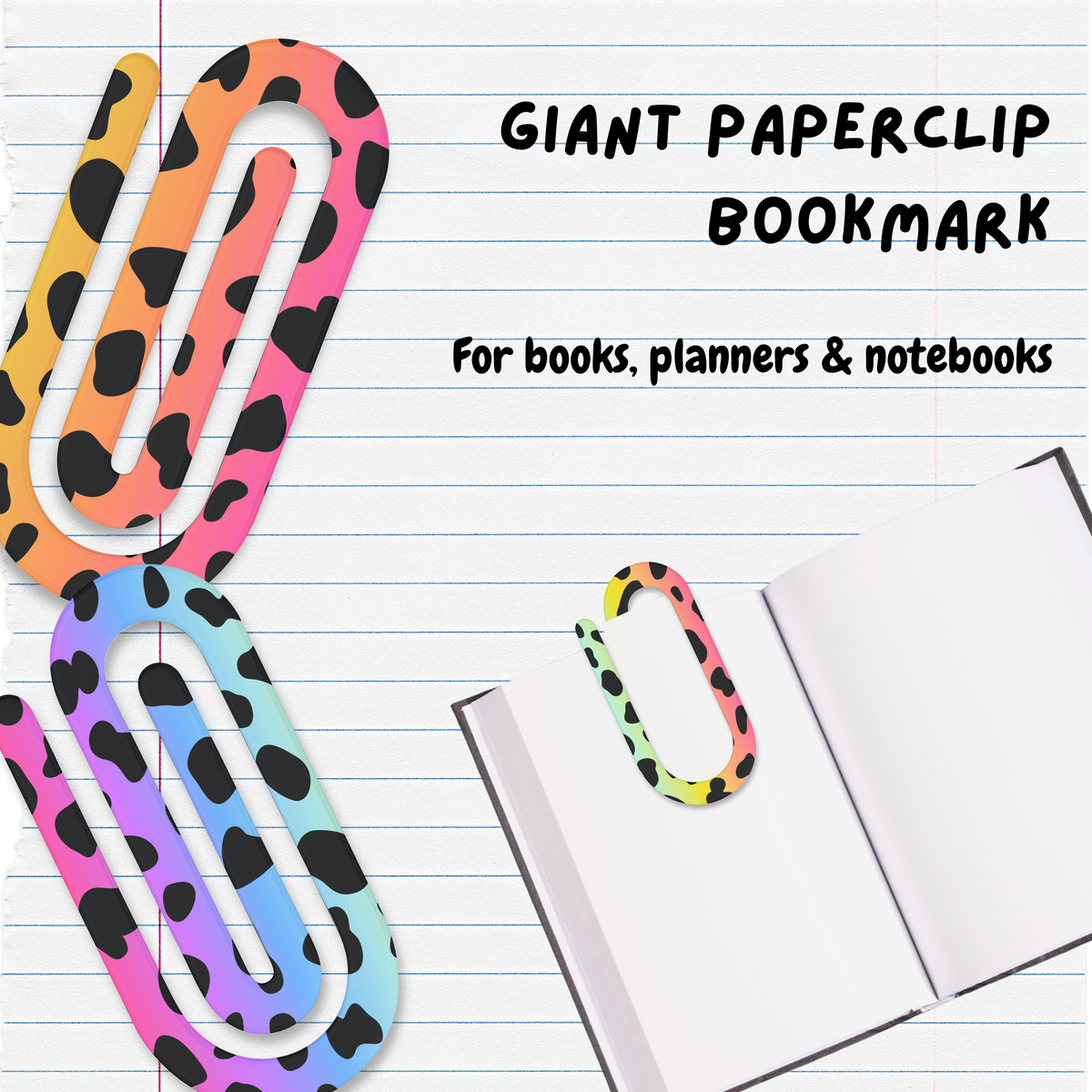 Giant Paperclip Bookmark - Rainbow Leopard Print