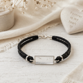 Gents Silver Bracelet with Leather Strap