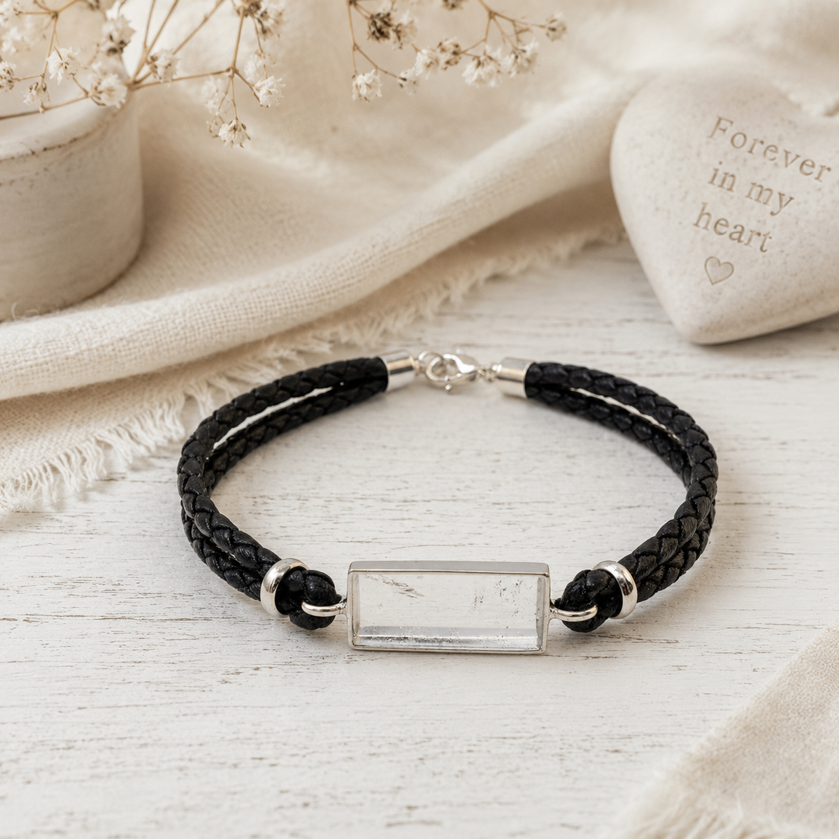 Gents Silver Bracelet with Leather Strap