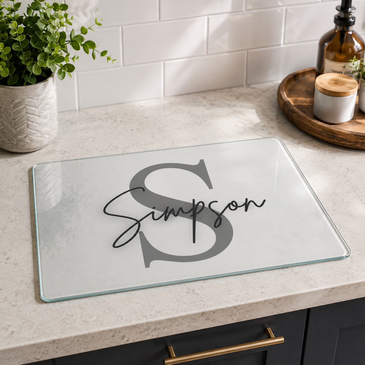 Initial & Surname- Glass Chopping Board
