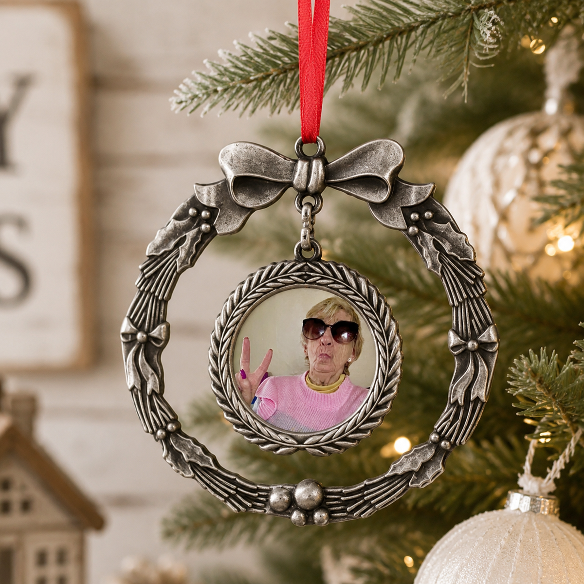 Photo Upload Wreath Hanging Ornament