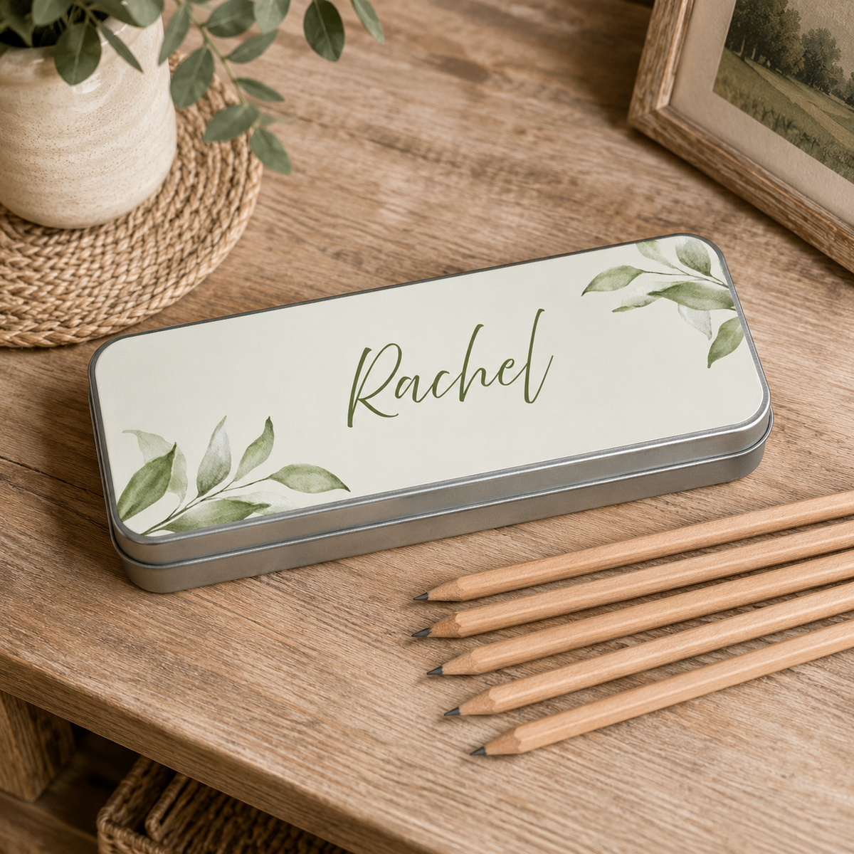 Personalised Metal Pencil Tin Eucalyptus