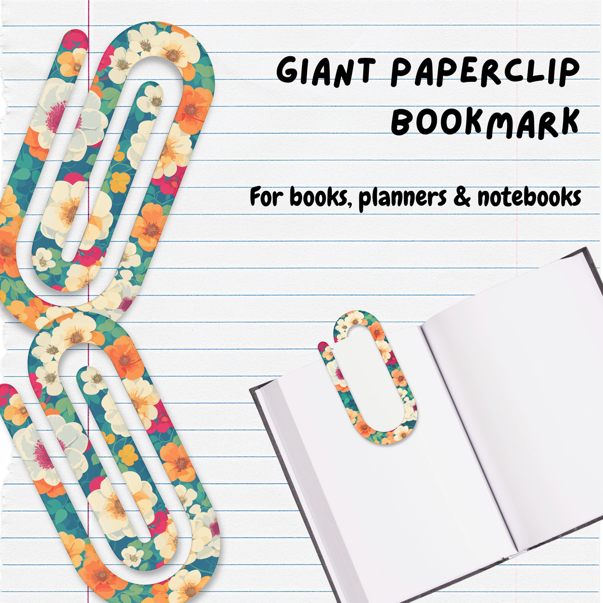 Giant Paperclip Bookmark - Blue Floral