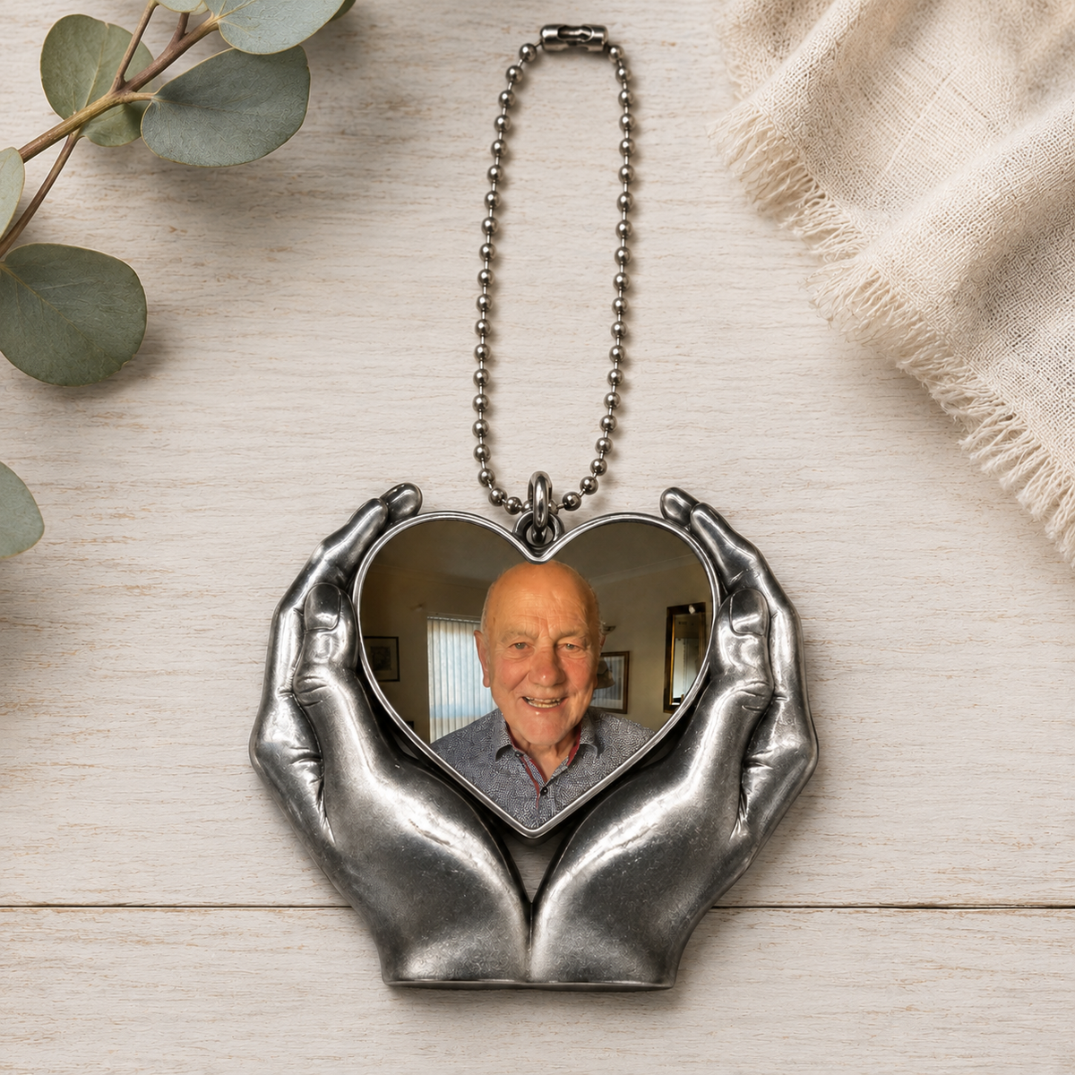 Photo Upload Heart in Hands Memorial Charm