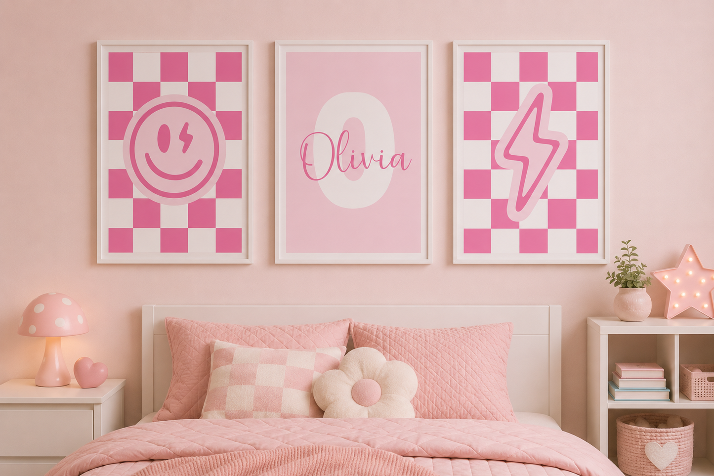 Set of 3 - Custom Name Pink Checkered