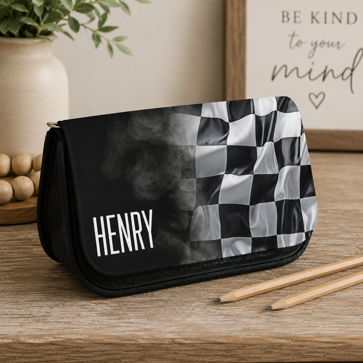 Personalised Canvas Pencil Case Racing Flag