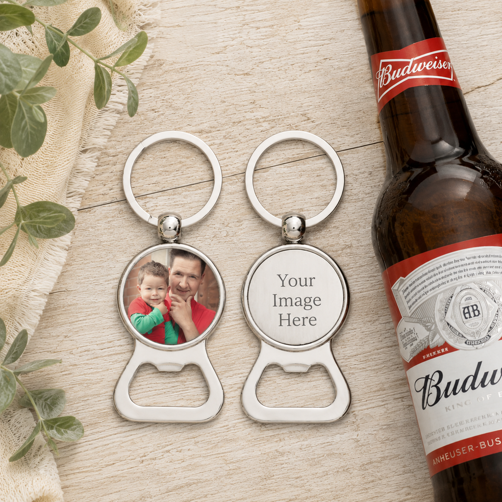 Photo Upload Round Bottle Opener Keyring – Gift Boxed