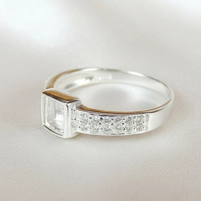 Square CZ Sterling Silver Memorial Ring