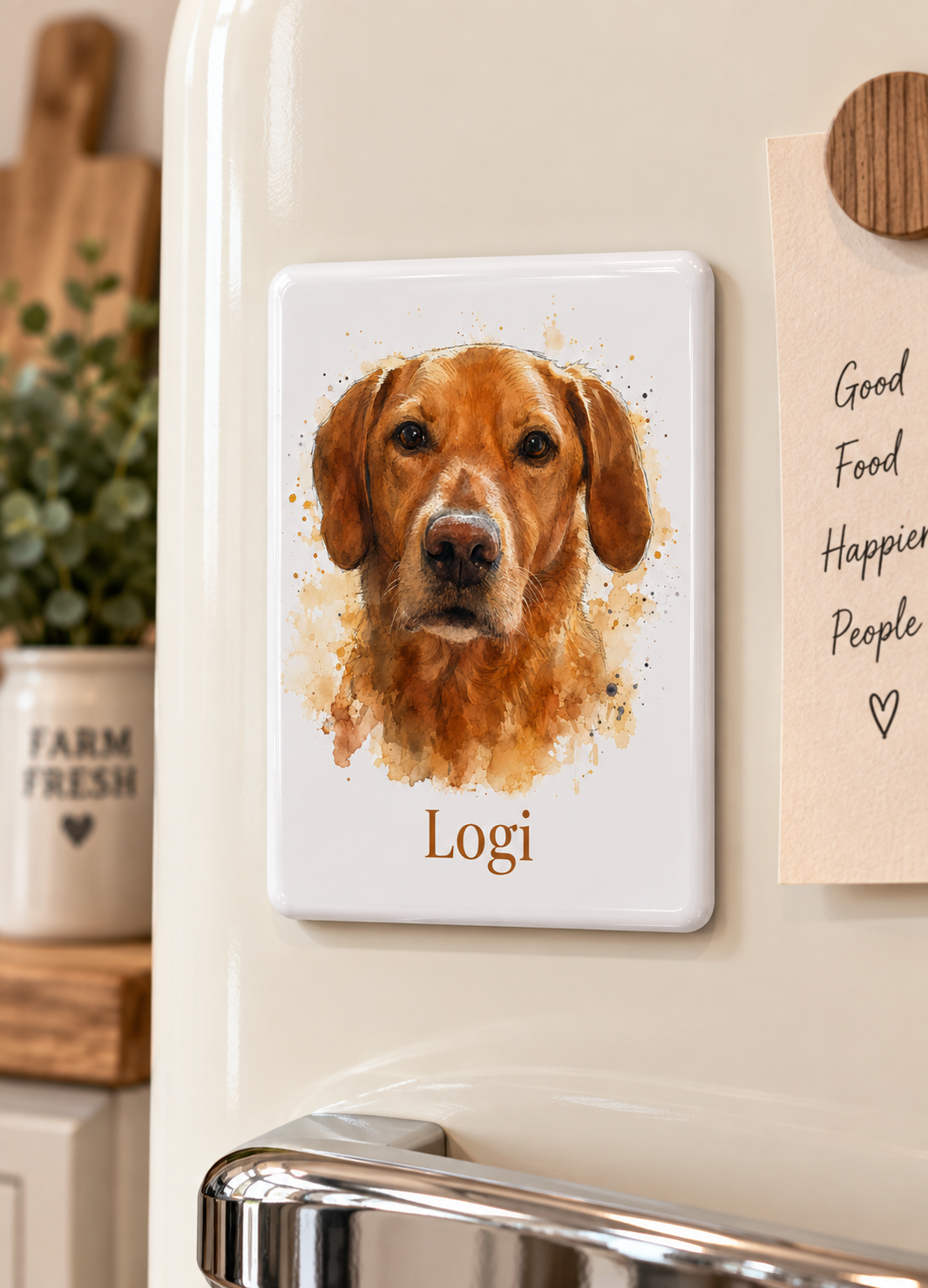 Personalised Watercolour Pet Portrait Ceramic Fridge Magnet
