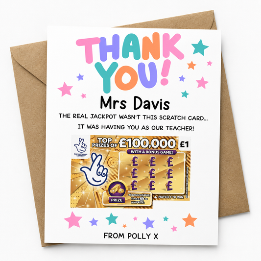 Personalised Thank You Teacher/Assistant/SEN Teacher - Scratch Card Holder