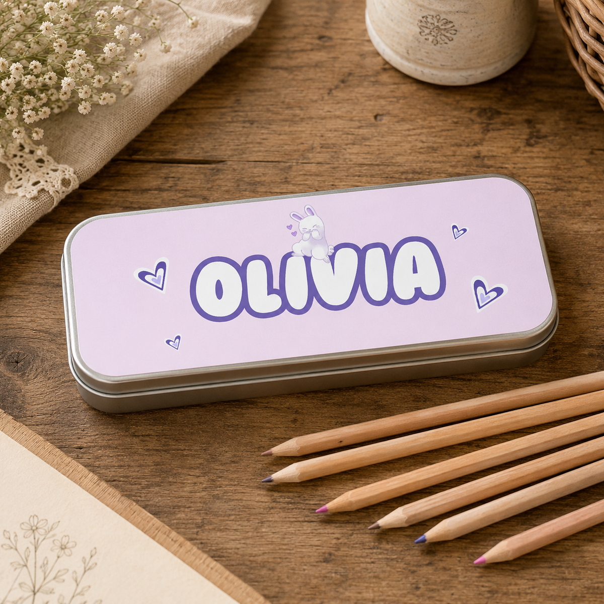 Personalised Metal Pencil Tin Bunny