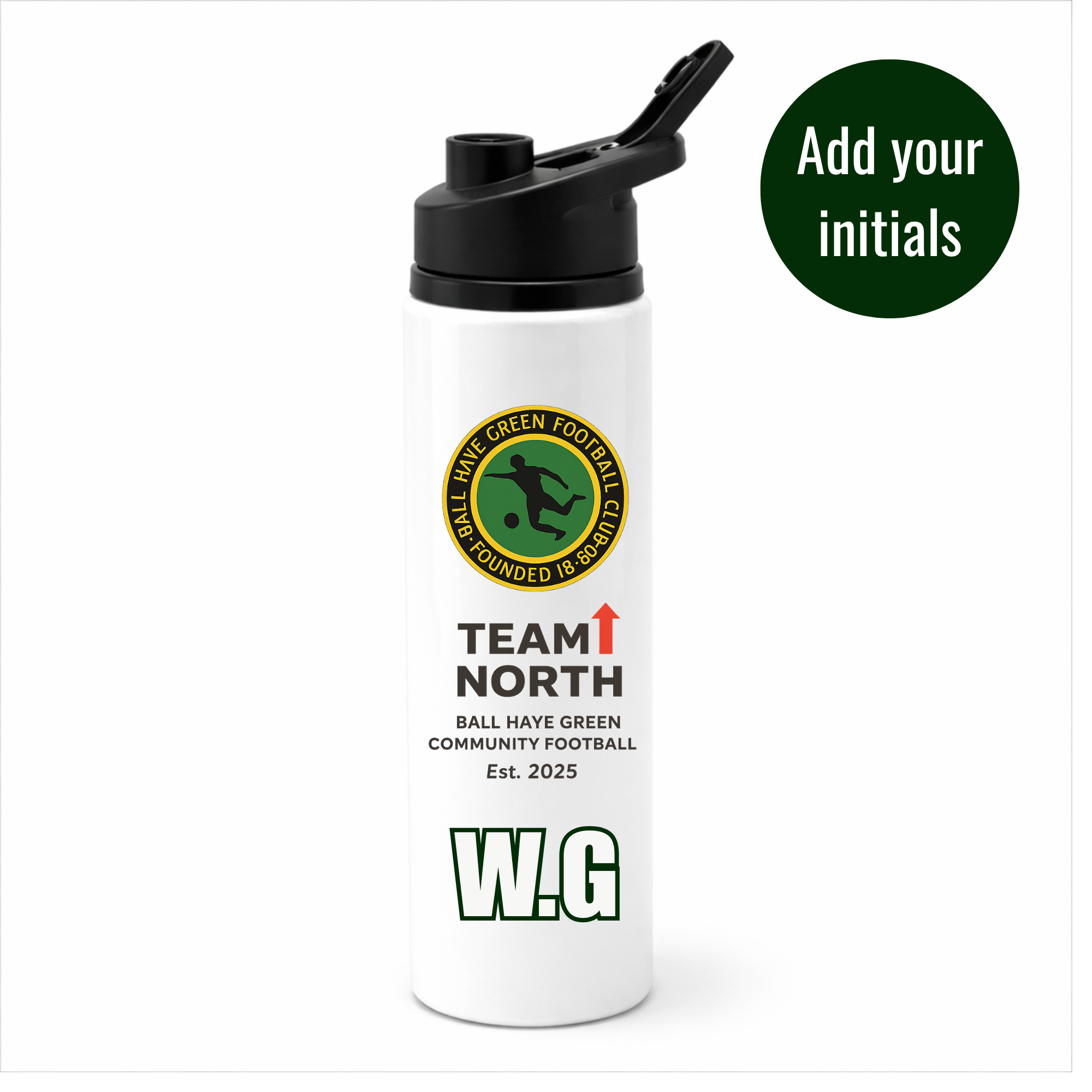 Ball Haye Green Team North - Personalised 750ml Flip Top Water Bottle