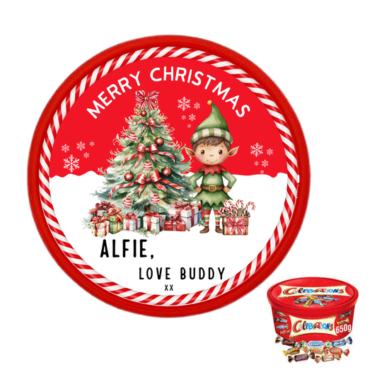 Personalised Christmas Chocolate Tub Label - From your elf!