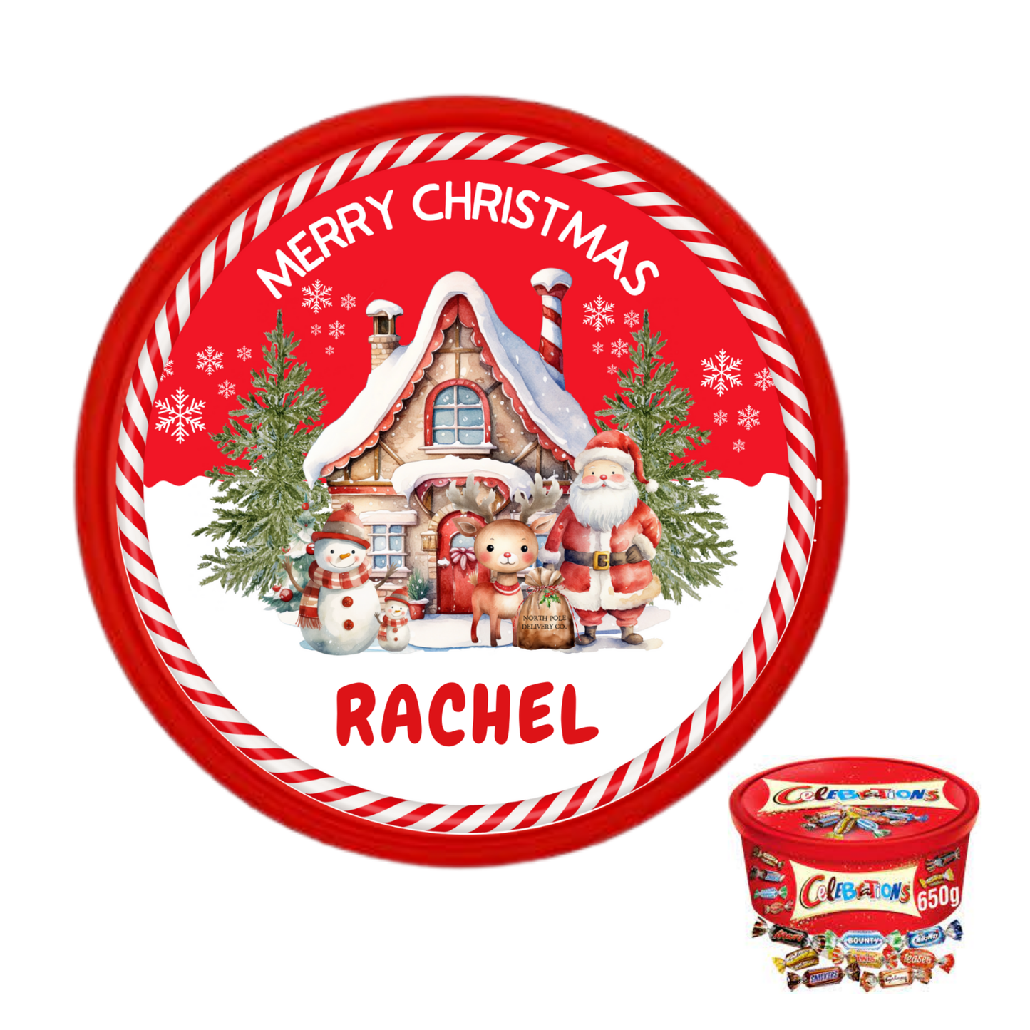 Personalised Christmas Chocolate Tub Label - Red Names