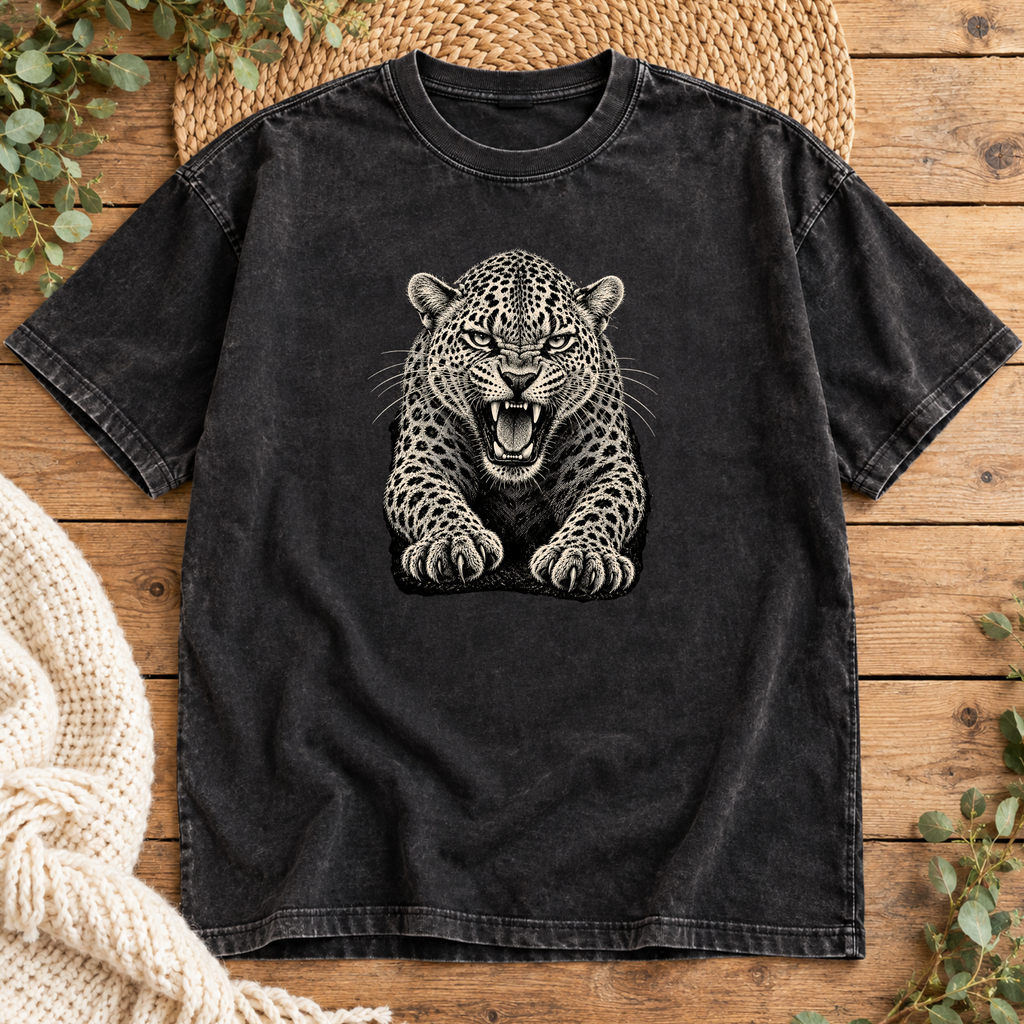 Roaring Leopard – Oversized Vintage Acid Wash T-Shirt