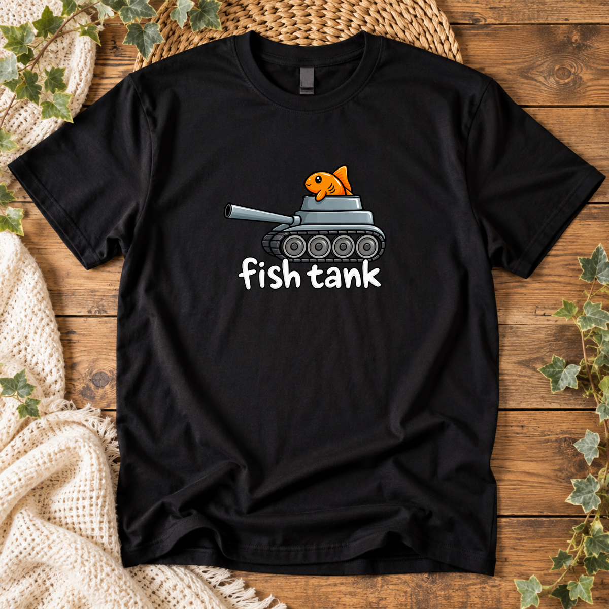 Fish Tank – Funny Fish & Military Tank Unisex T-Shirt