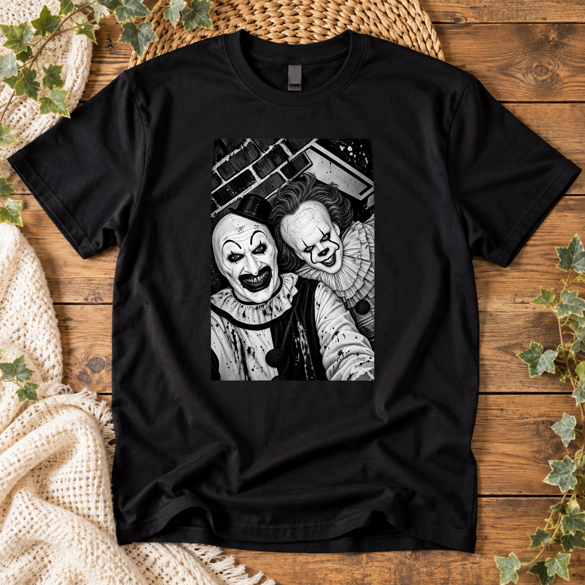 Sinister Clowns – Black & White Horror Unisex T-Shirt