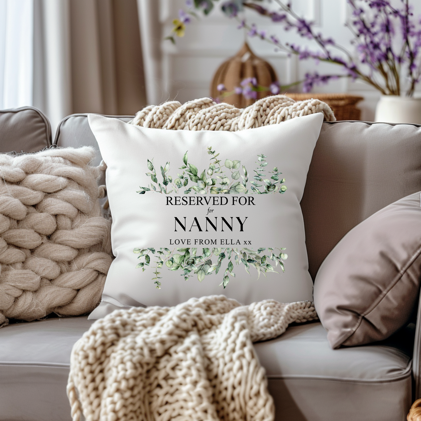 Personalised eucalyptus Reserved for - Cushion Cover