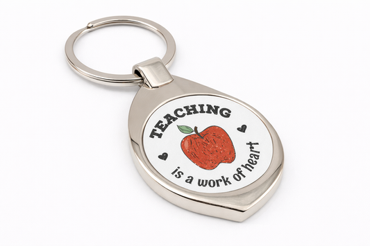 Teaching is a work of heart - Chrome Keyring (Swirl)