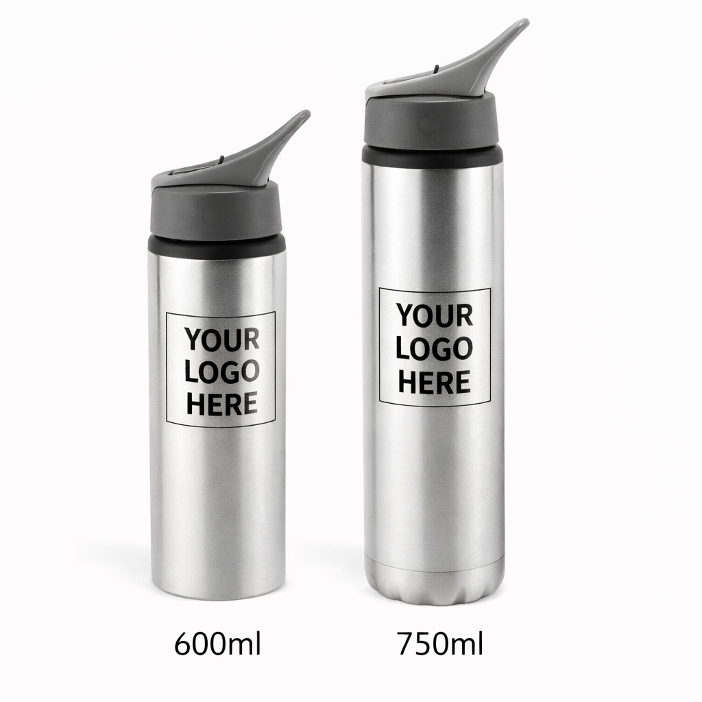 Alu Sport Bottle With Straw 600ml / 750ml Silver