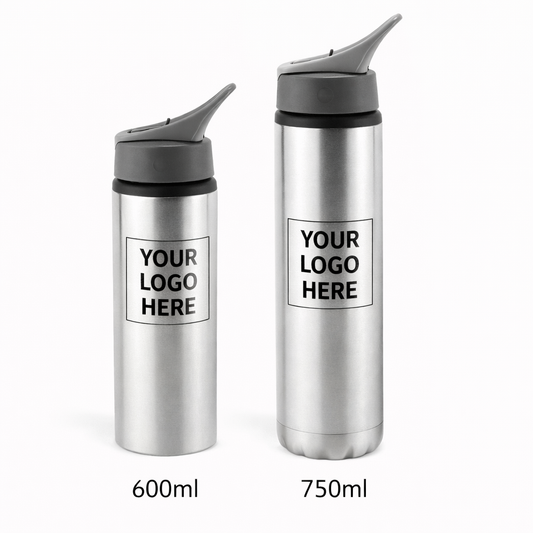 Alu Sport Bottle With Straw 600ml / 750ml Silver